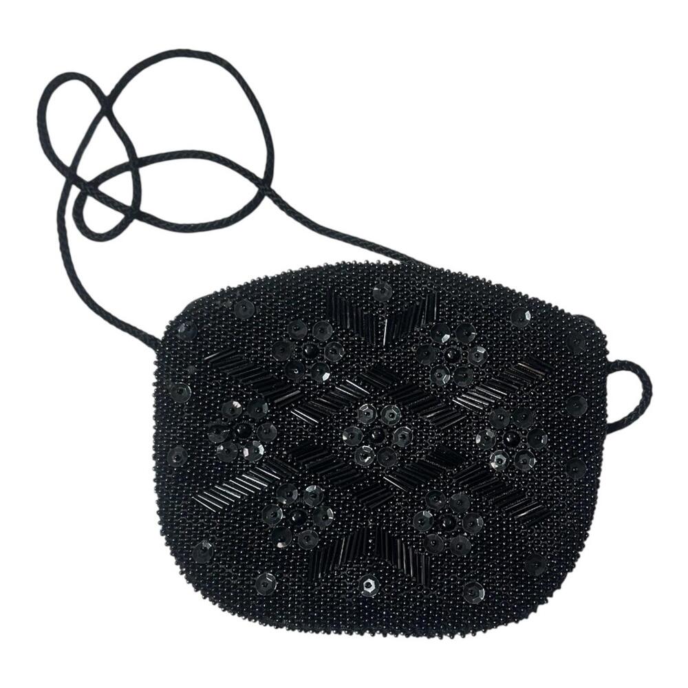 Rare Vintage Loredana‎ Small Beaded & Sequins  Shoulder Bag in Black - Picture 9 of 12